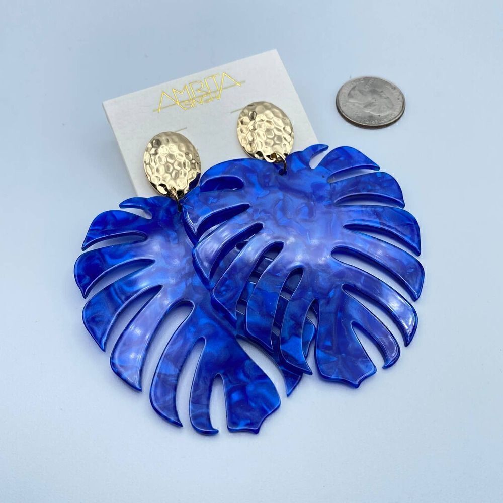 Amrita Singh Palm Leaf Blue Marble Large Earring
